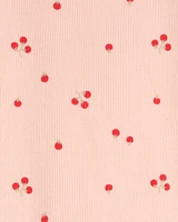 Baby Tomato Print Ribbed Short-Sleeve Bodysuit - Pink