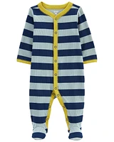 Striped Snap-Up Cotton Blend Sleeper Pyjamas