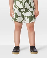 Toddler Tropical Print Pull-On French Terry Shorts - Green/White