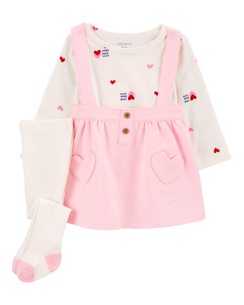 Baby 3-Piece Heart Print Jumper & Tights Set