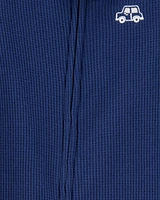 Toddler Car Waffle Knit Footie 1-Piece Pyjamas - Navy
