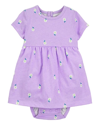 Baby Floral Bodysuit Dress - Purple