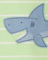 Baby Shark Striped Snug Fit Cotton Footless 1-Piece Pyjamas - Green