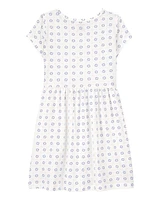 Girls Floral Short-Sleeve Dress- Ivory