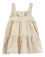 Baby Striped Cotton Dress - Tan