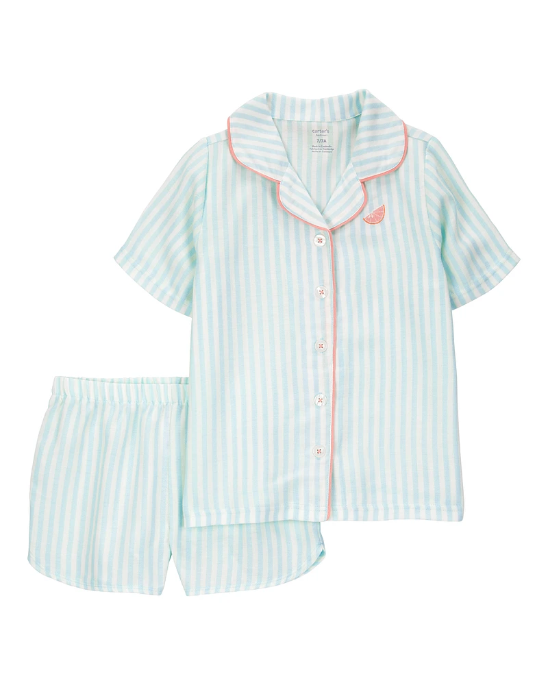 Girls Striped Loose Fit 2-Piece Pyjamas - Mint