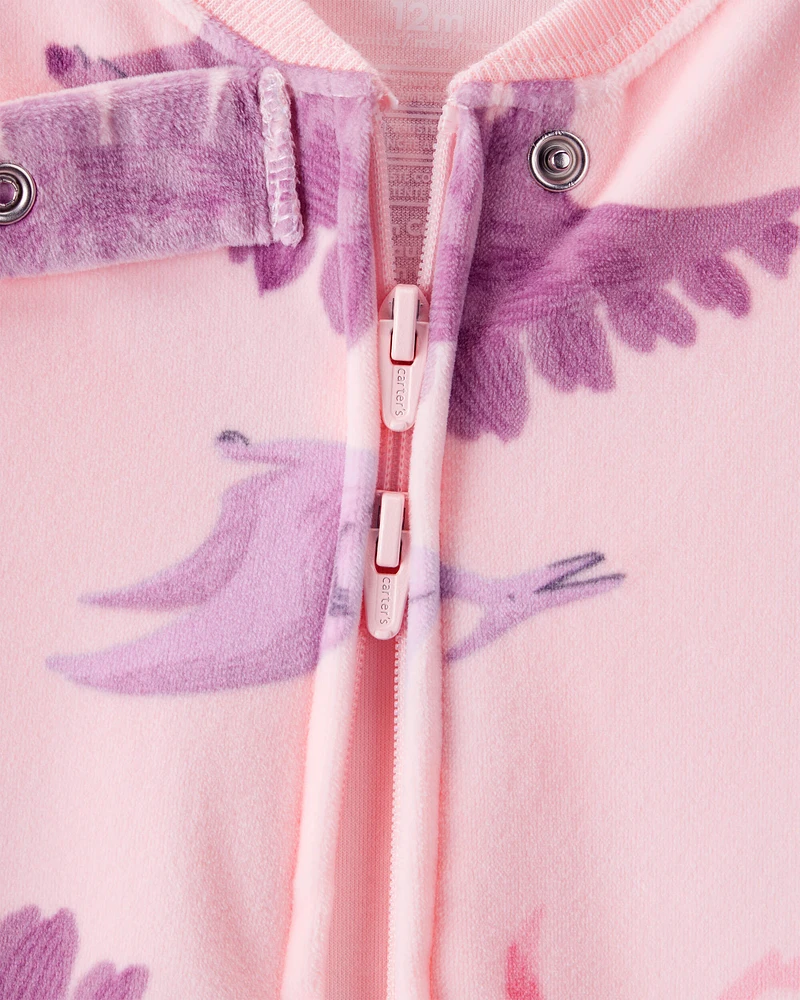 Baby Girl Dinosaur Loose Fit 2-Way Zip 1-Piece pyjamas - Pink