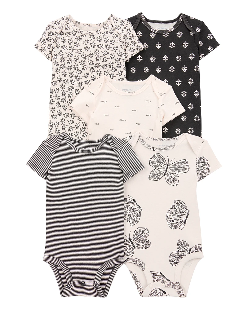 Baby 5-Pack Striped Butterfly Short-Sleeve Cotton Bodysuits