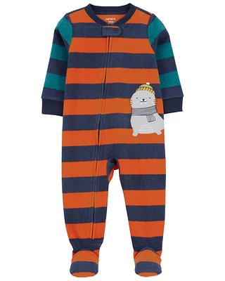 1-Piece Seal Striped Fleece Footie Pyjamas