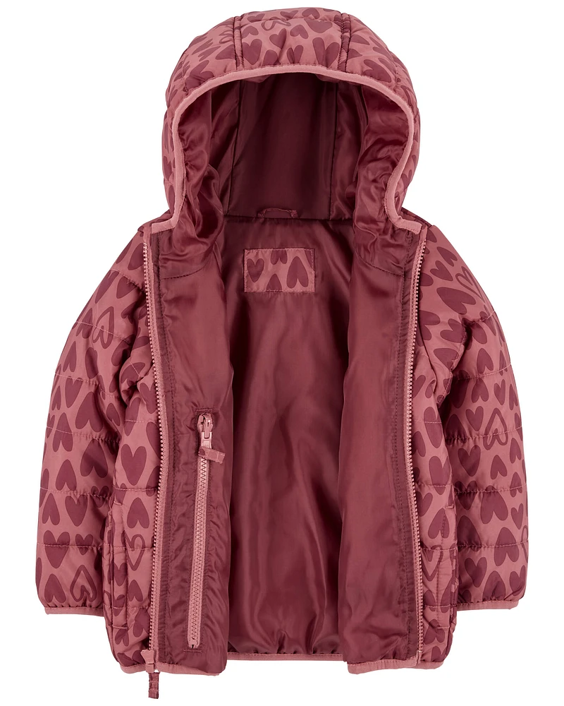 Baby Heart Print Packable Puffer Jacket