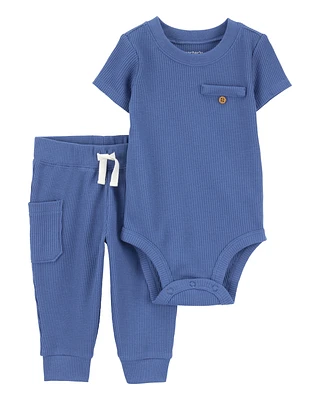 Baby 2-Piece Short-Sleeve Bodysuit Pant Set - Blue