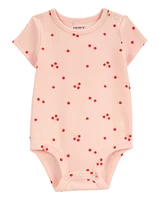 Baby Tomato Print Ribbed Short-Sleeve Bodysuit - Pink