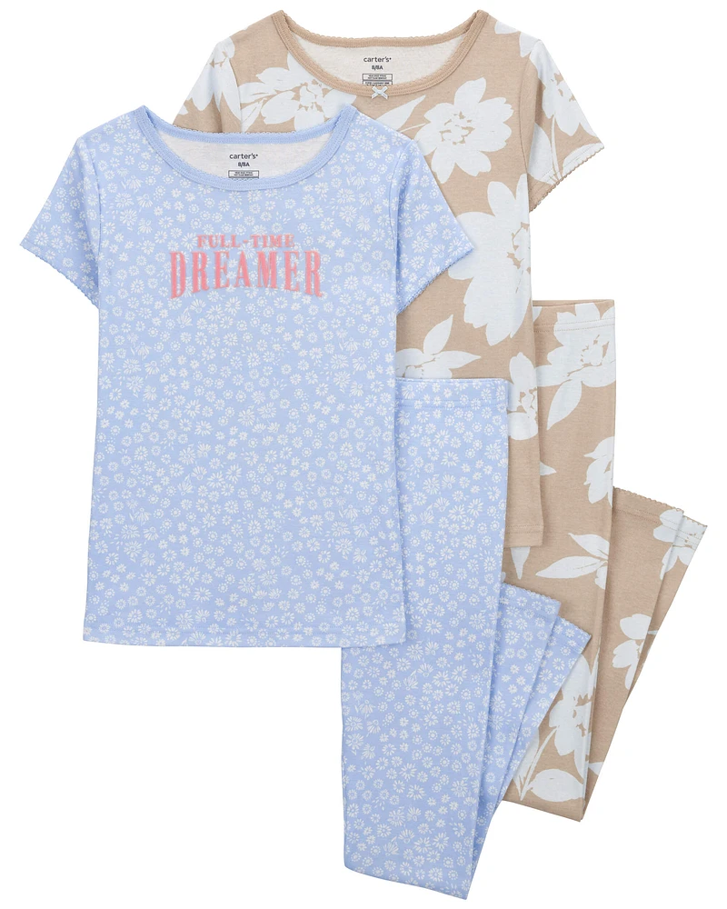 Kid 4-Piece Floral 100% Snug Fit Cotton Pyjamas