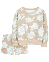 Kid 2-Piece Floral Long-Sleeve Top & Short Set