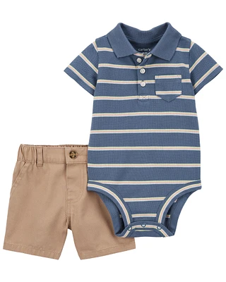 2-Piece Striped Polo Bodysuit & Short Set