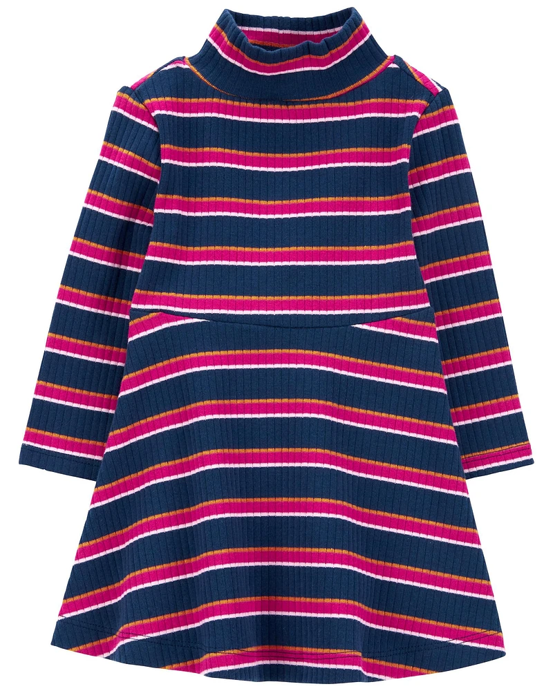 Striped Long-Sleeve Ribbed Dress