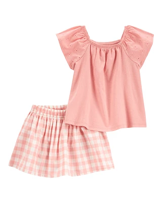 Baby 2-Piece Gingham Skort Outfit Set - Pink