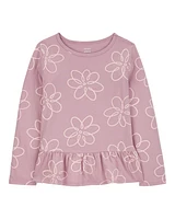 Kid Floral Long-Sleeve Peplum Jersey Tee