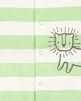 Baby Lion Striped Short-Sleeve Romper -Green