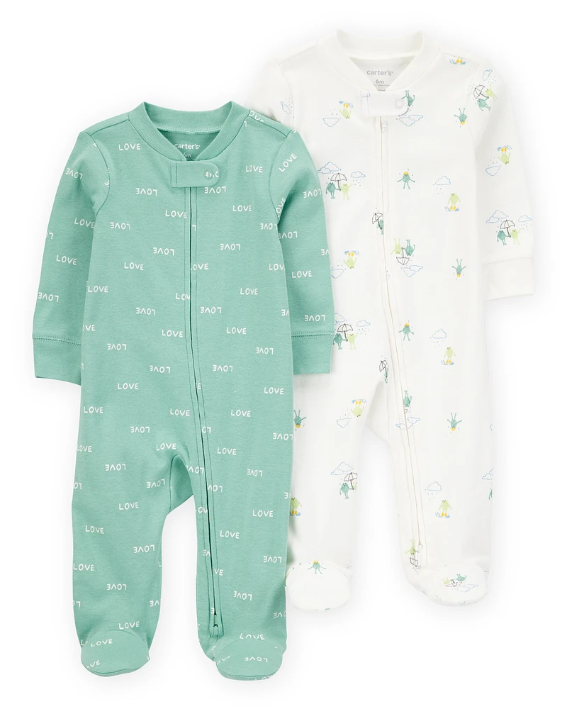 Baby 2-Pack Frog 2-Way Zip Cotton Sleeper Pyjamas