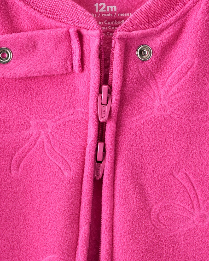 Baby Girl Bow Loose Fit Long-Sleeve 2-Way Zip 1-Piece pyjamas - Pink