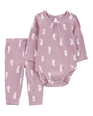 Baby 2-Piece Bunny Print Bodysuit Pant Set