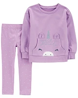 Toddler 2-Piece Glitter Unicorn Sweatshirt & Polka Dot Leggings