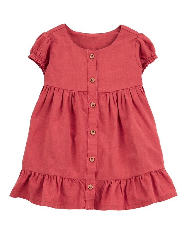 Baby Short-Sleeve Linen Look-alike Tiered Dress - Red