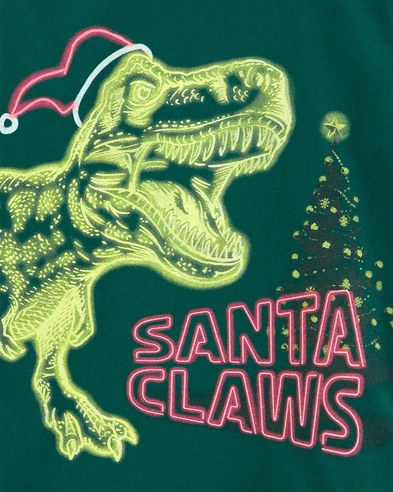 Kid Santa Claws Dinosaur Graphic Tee