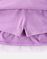 Kid 2-Piece Glitter Cat Tee & Tulle Tutu Skort Set