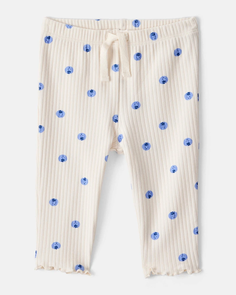 Baby Girl Blueberry Print Cotton Pull-On Pants - White