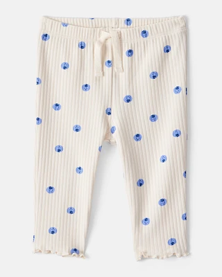 Baby Girl Blueberry Print Cotton Pull-On Pants - White
