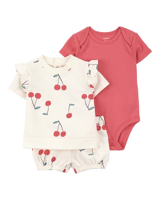 Baby 3-Piece Cherry Outfit Set - Red/Ivory