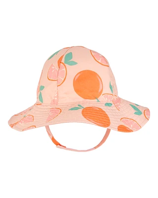 Baby Orange Fruit Print Reversible Swim Hat - Orange/Peach