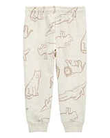 Baby Pull-On Animal Print Fleece Pants - Grey