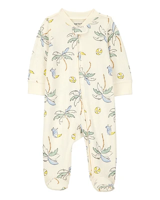 Baby Palm Tree Print 2-Way Zip Sleeper Pyjamas - Ivory