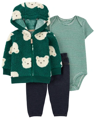 3-Piece Bear Sherpa Little Jacket Set