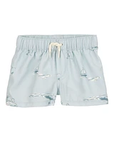 Baby 3-Piece Long-Sleeve Rashguard, Swim Trunk & Hat Set - Grey/Blue