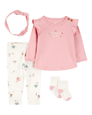 Baby 4-Piece Barn Print Outfit Set
