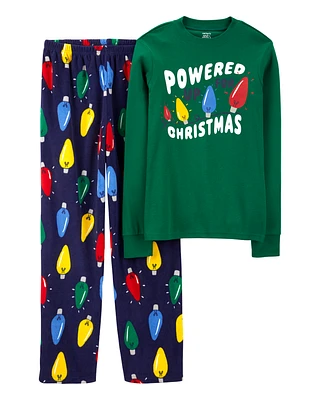 Adult 2-Piece Christmas Lights Cotton & Velboa Pyjamas