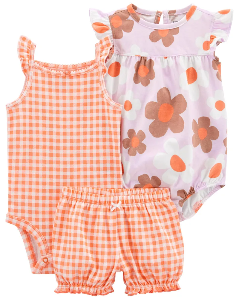 Carters Baby Girl's 3 Pc Floral Dots Bodysuit & Jacket Set Red