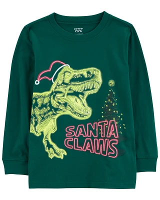 Kid Santa Claws Dinosaur Graphic Tee