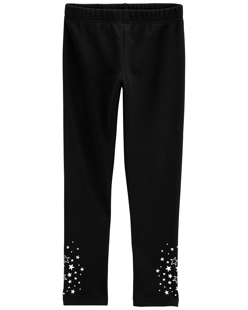 Kid Glitter Star Cozy Fleece Leggings