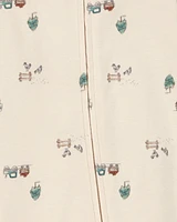 Baby Truck Print 2-Way Zip Cotton Sleeper Pyjamas