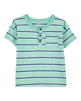 Baby Striped Cotton Blend Short-Sleeve Henley - Green