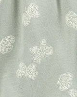 Kid Butterfly Print Pull-On French Terry Shorts - Green