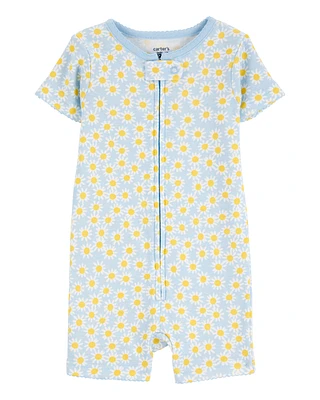 Baby Daisy Floral Snug Fit Cotton 1-Piece Pyjamas - Blue