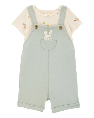 Baby 2-Piece Tee & Bunny Shortall Set - Green