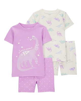 Toddler Dinosaur Print Snug Fit Cotton 4-Piece Pyjamas