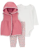 3-Piece Quilted Vest and Pants Set